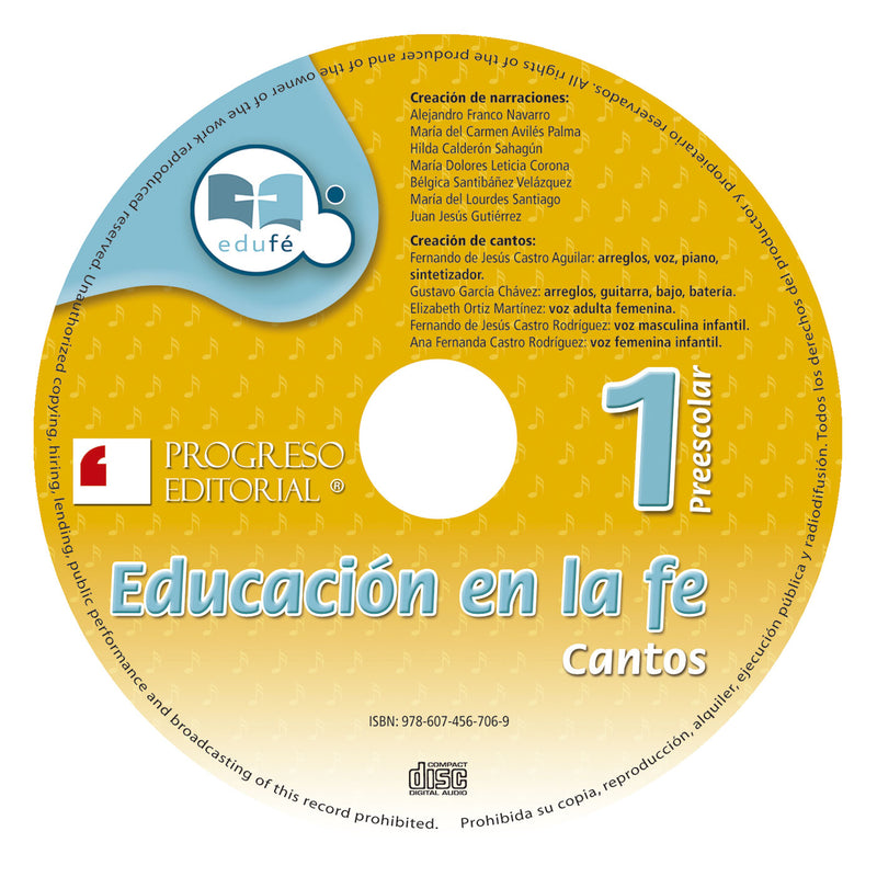 EDUCACIÓN EN LA FE 1° CD CANTOS Preescolar