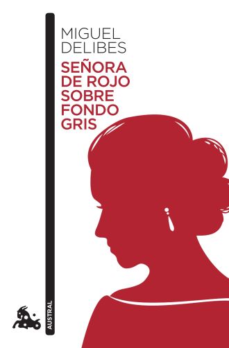 Señora de rojo sobre fondo gris