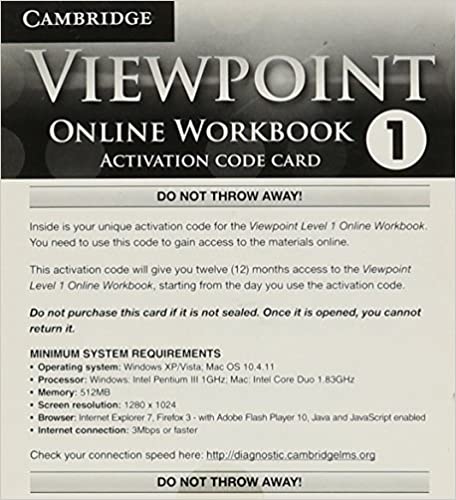 Viewpoint Online Workbook Activation Code Card 1A